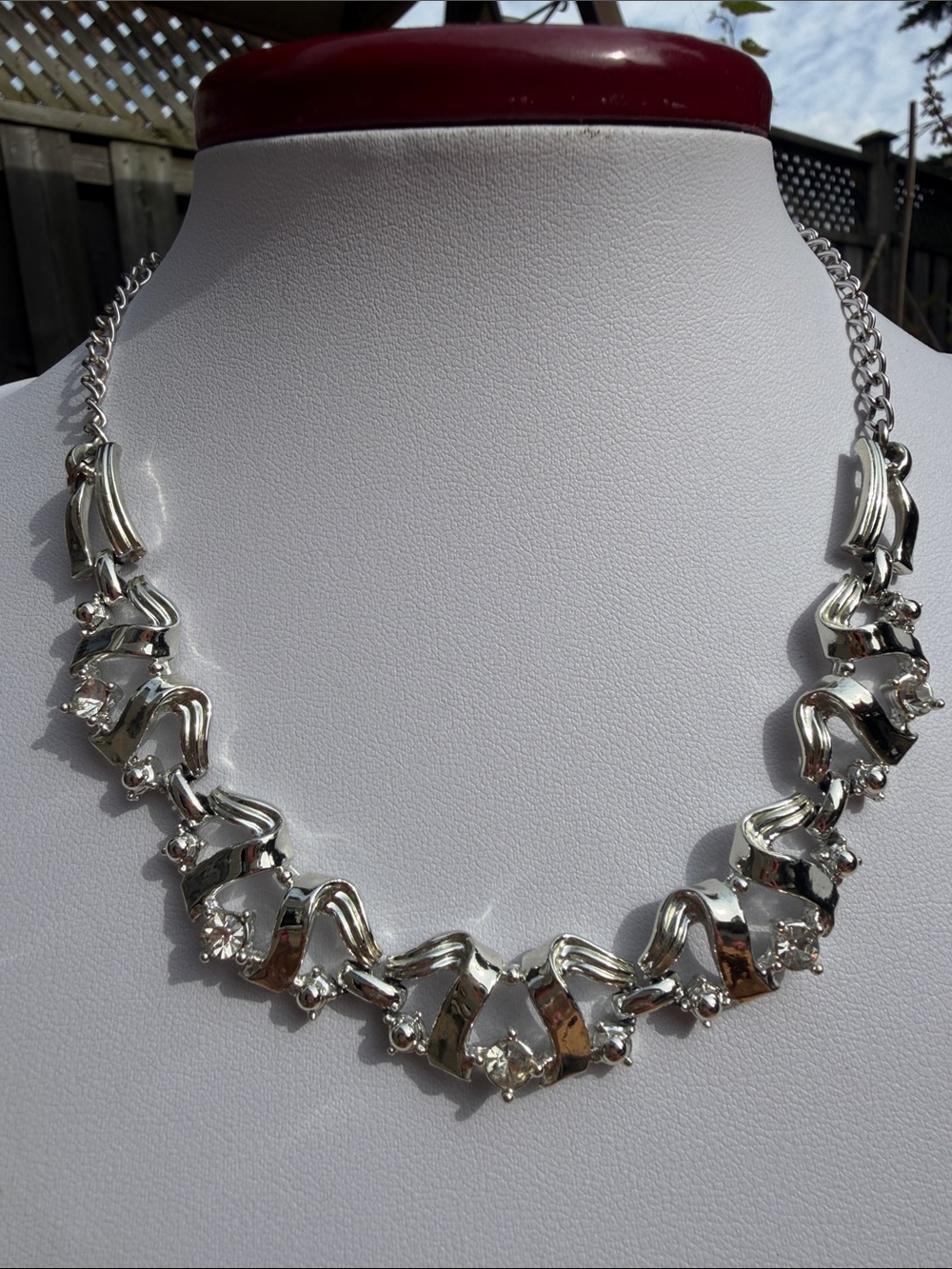 Vintage 1950s Signed Coro Rhinestone Ribbon Link Collar Choker Necklace